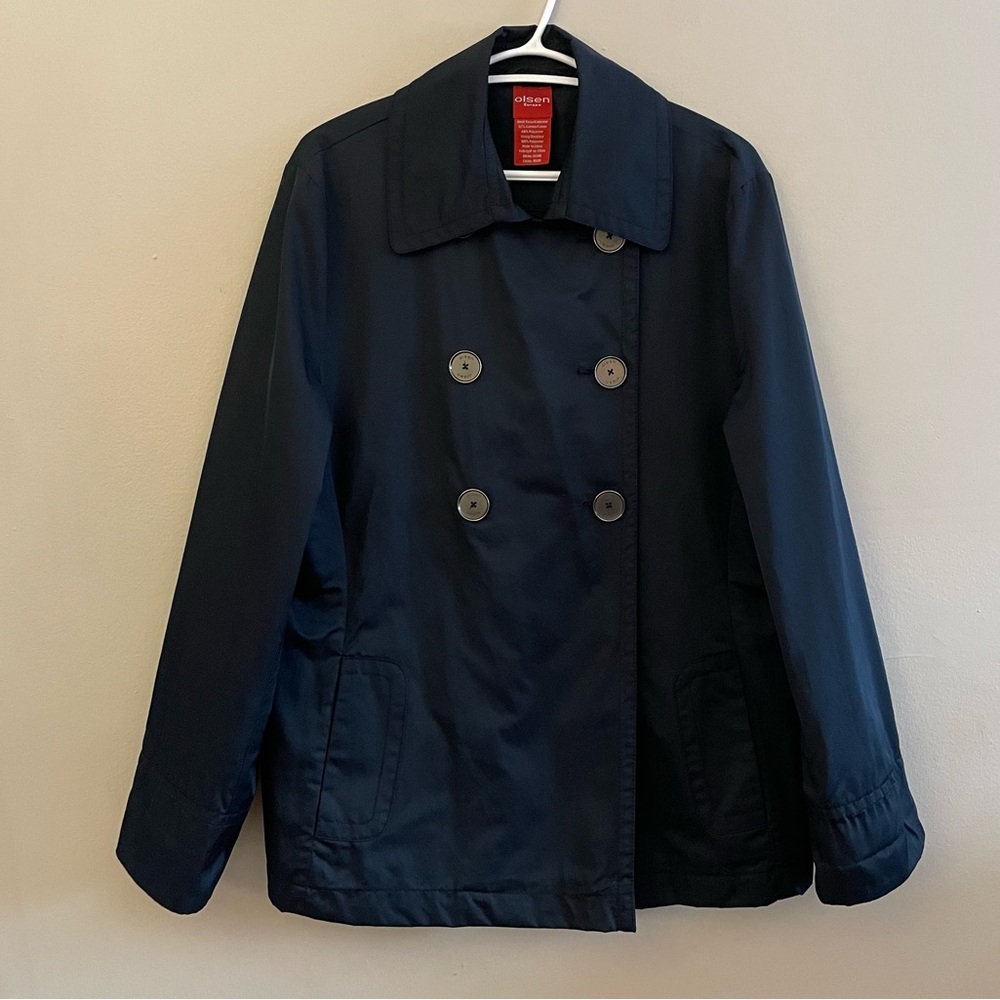 Olsen Europe Midnight Black Double-Breasted Mid-Length Pea Coat – Size 12 EUC - Picture 3 of 14
